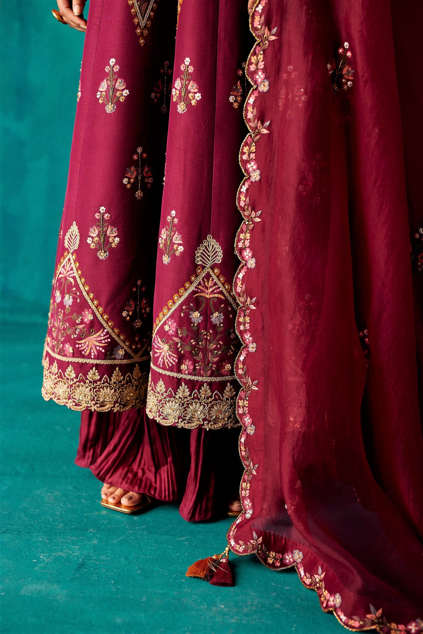 Wine Anarkali Set