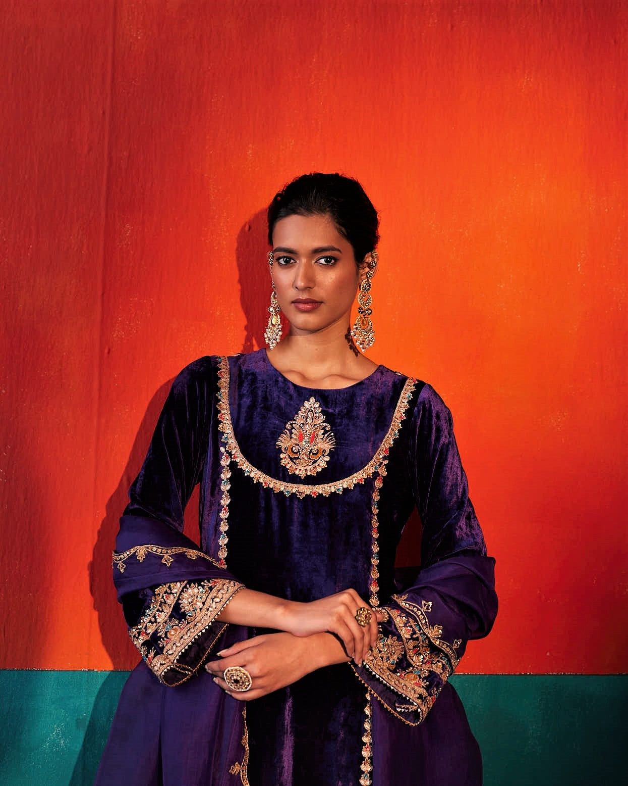 Russian violet velvet kurta set