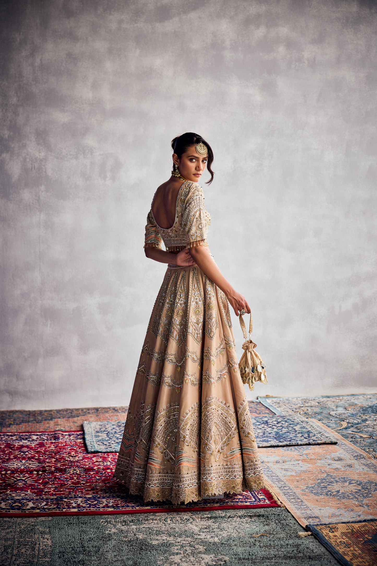 BEIGE GLITTER LEHENGA SET