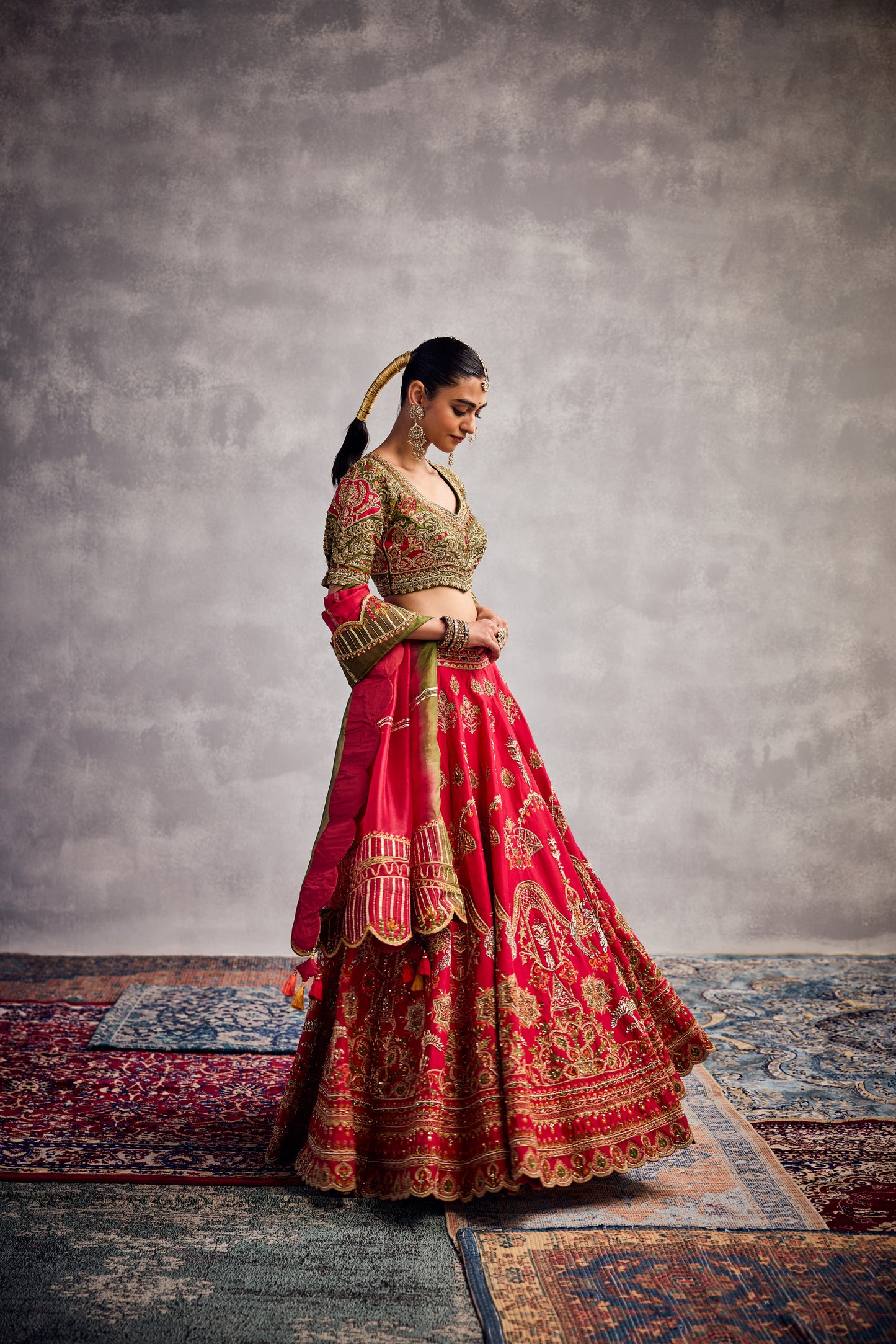 PURE RED GOLD LEHENGA SET