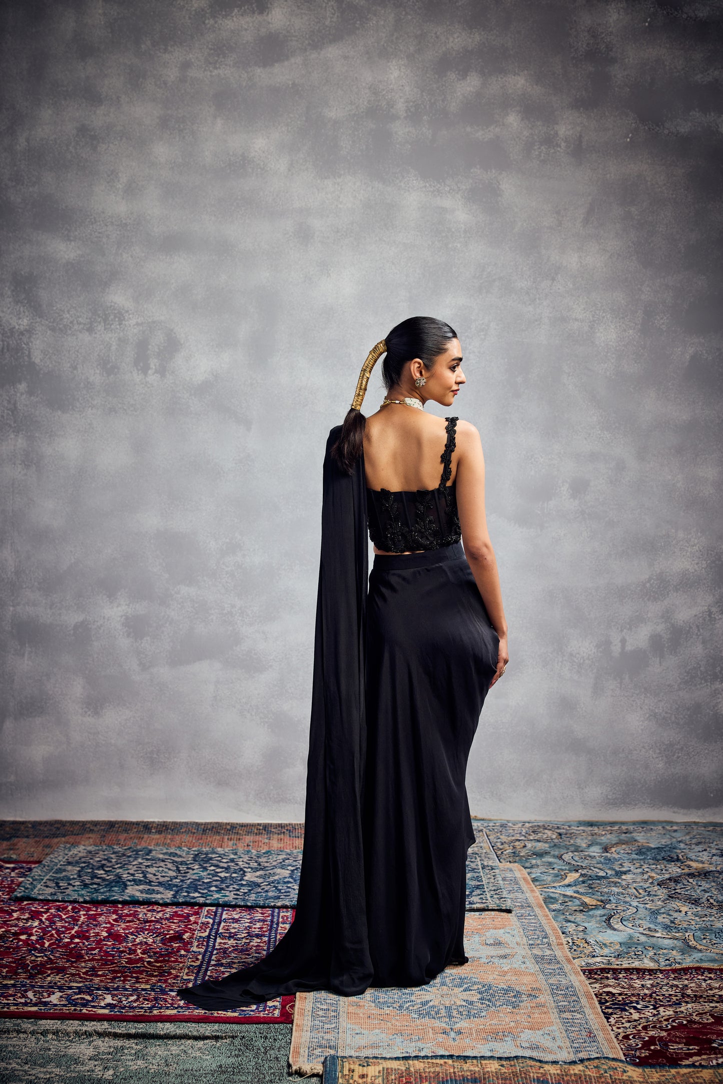 BLACK DRAPE SAREE SET