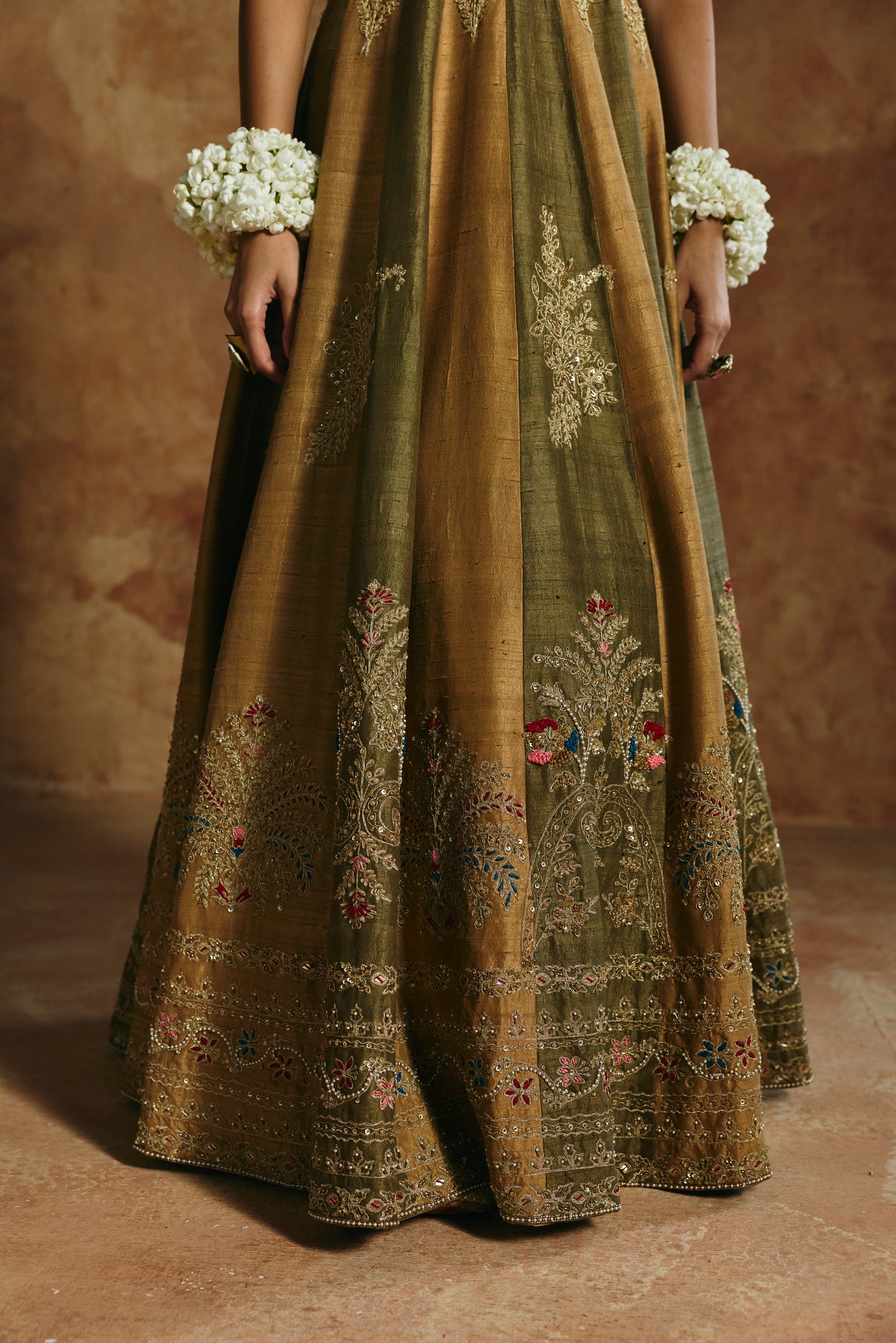 Rust green Anarkali set