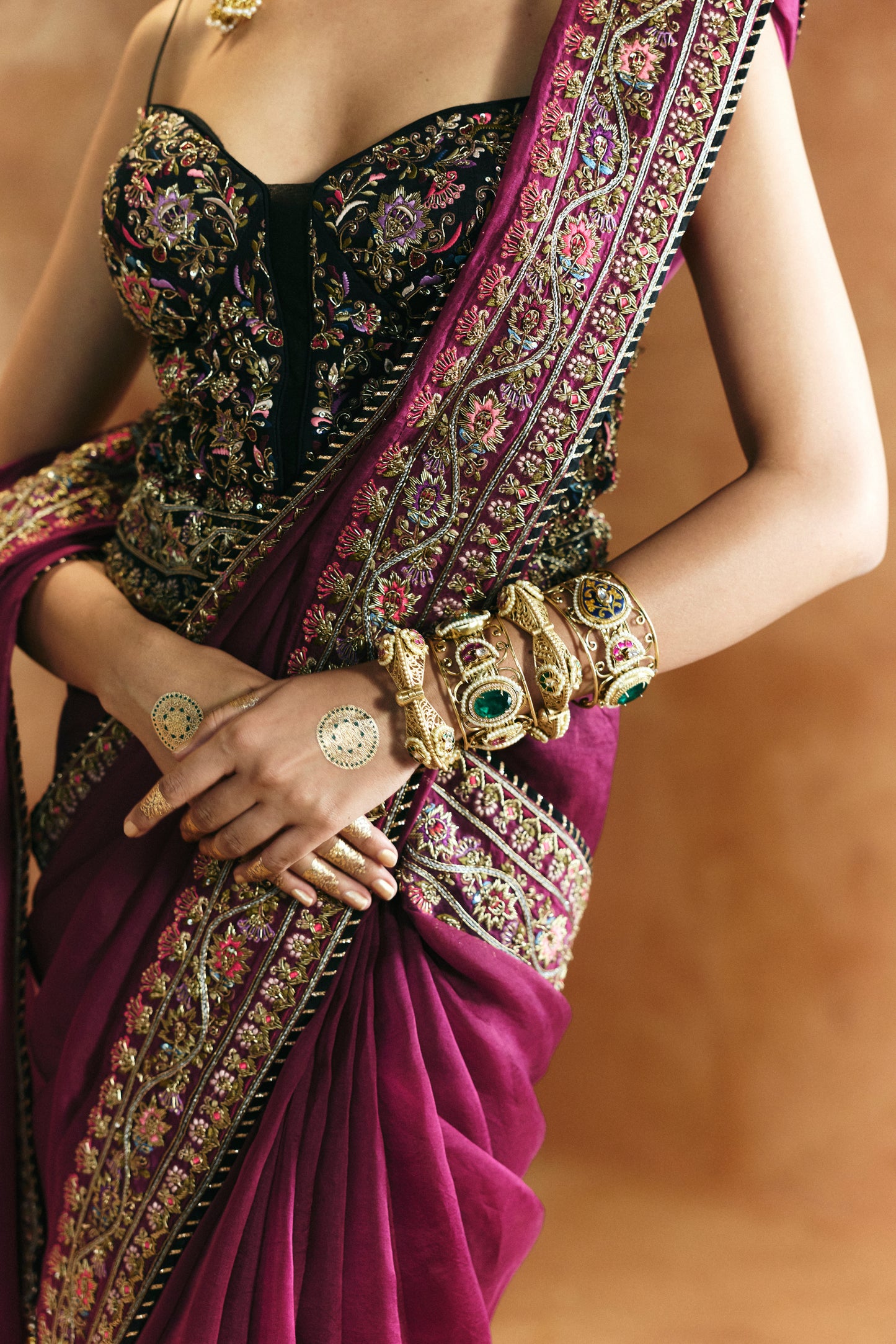Black multi-colored saree set