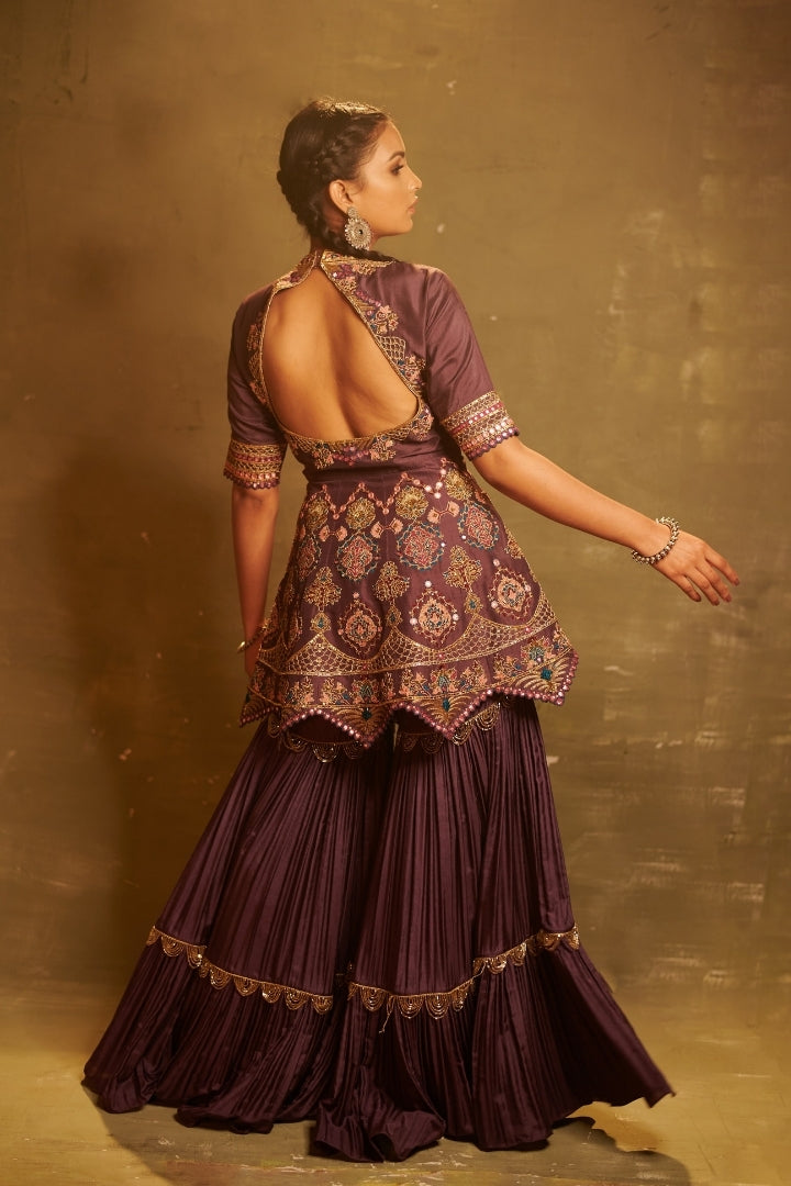 Mauve Embroidered Sharara Set