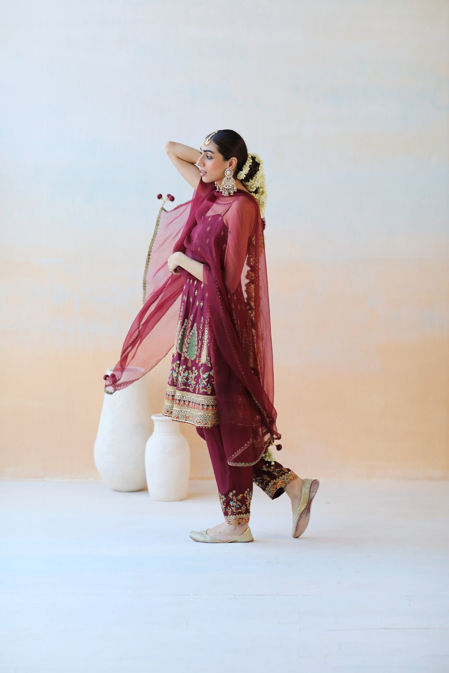 Burgundy anarkali set