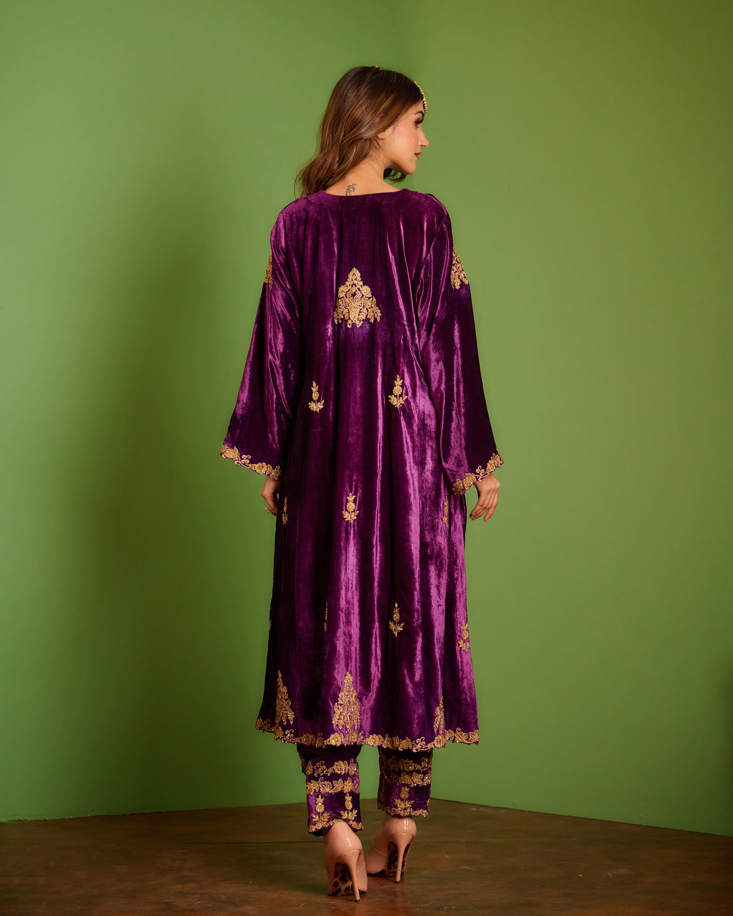 Purple velvet kurta set