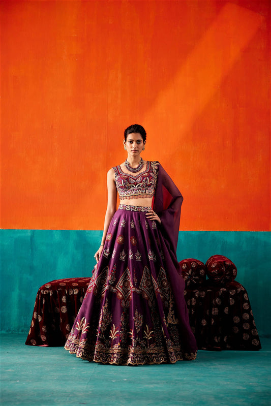 Dark purple Lehenga Set