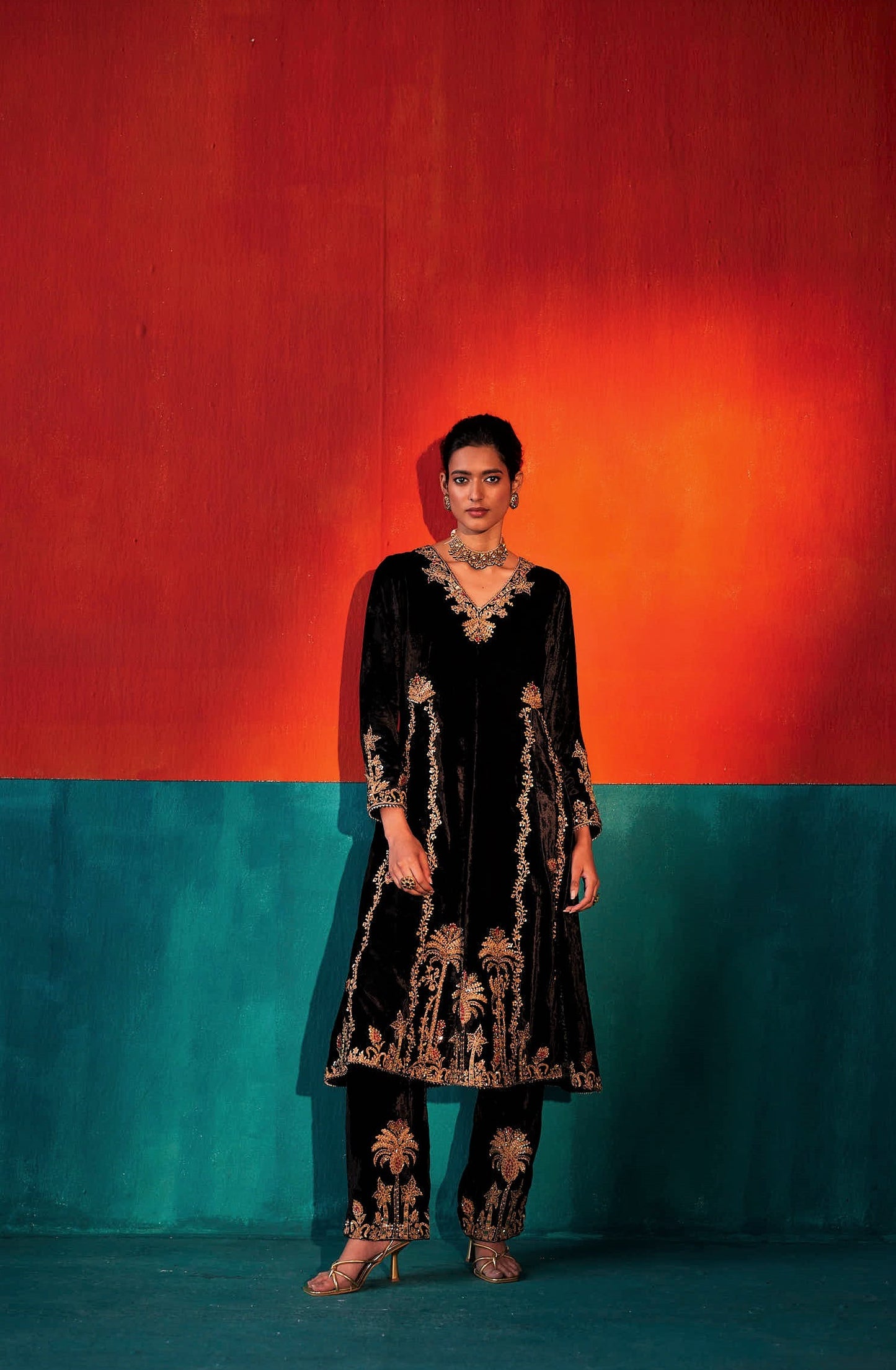 Black Velvet Kurta Set