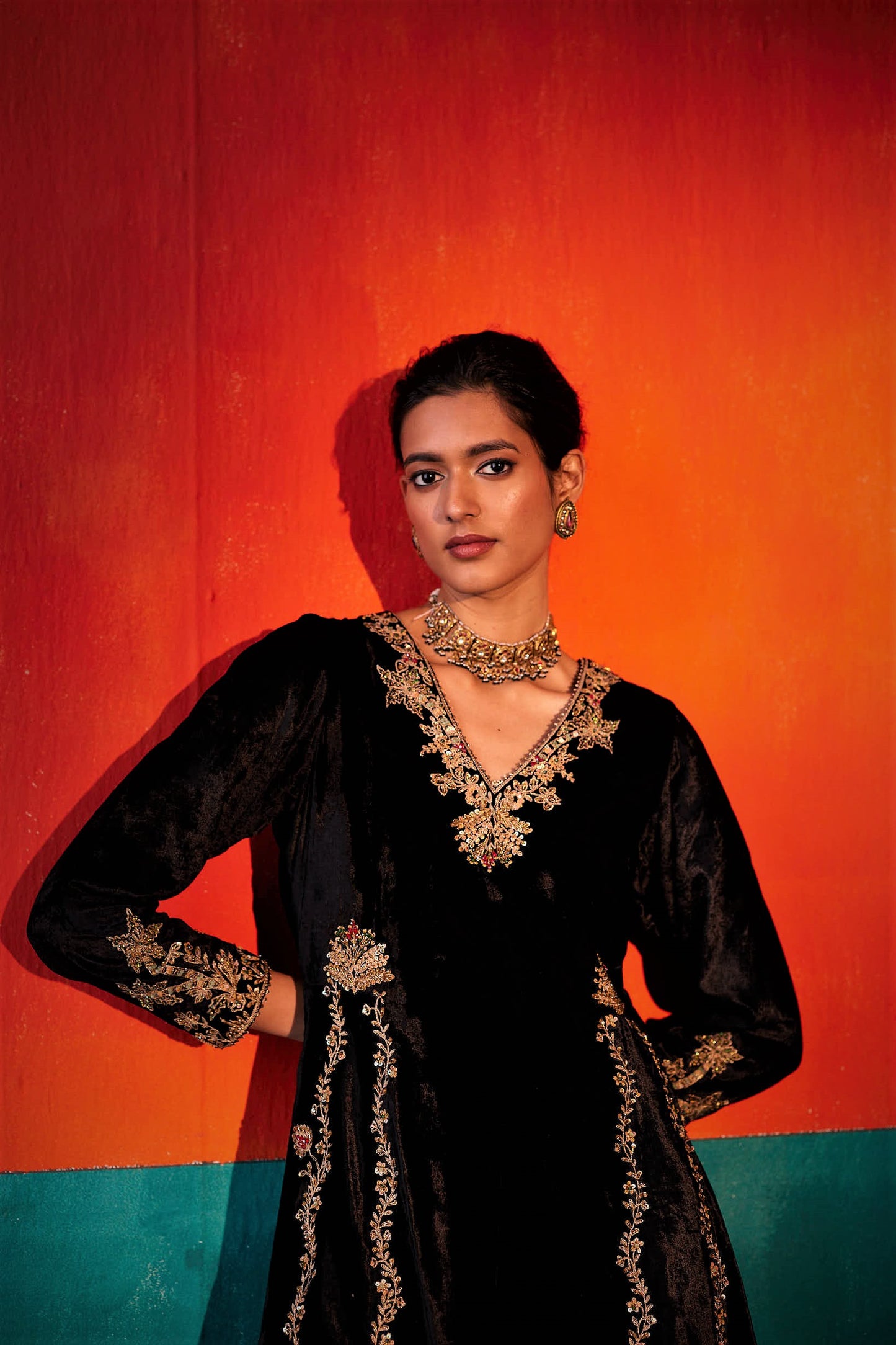 Black Velvet Kurta Set