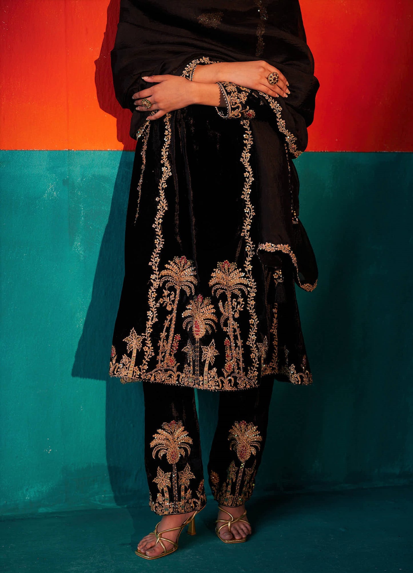 Black Velvet Kurta Set