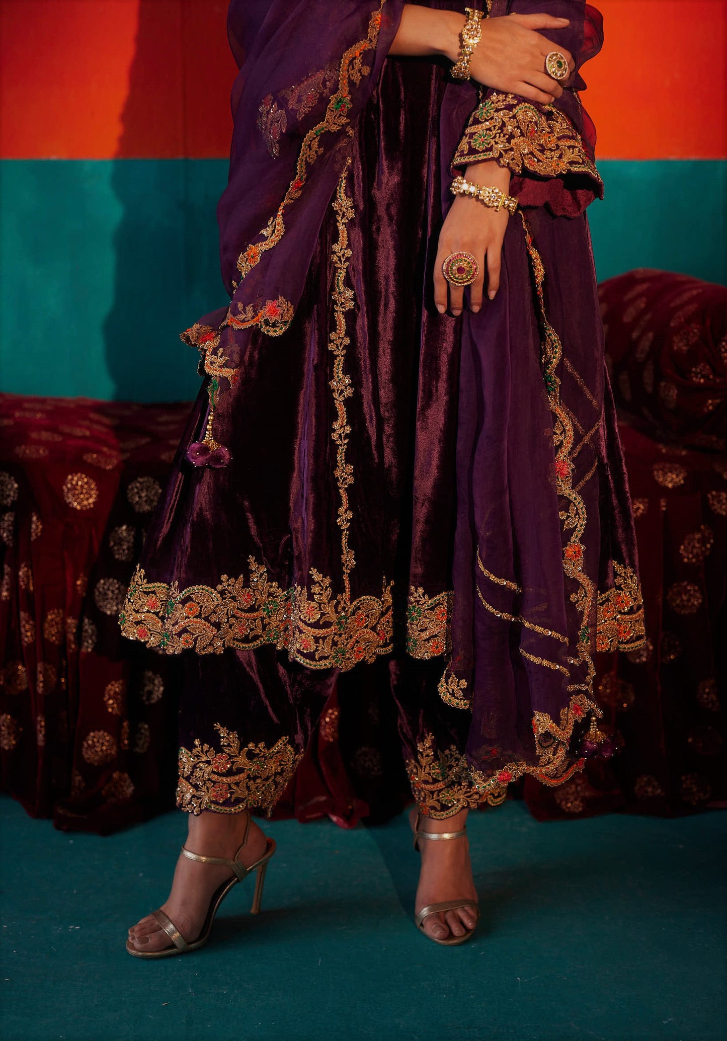 Wine Velvet Kurta Set