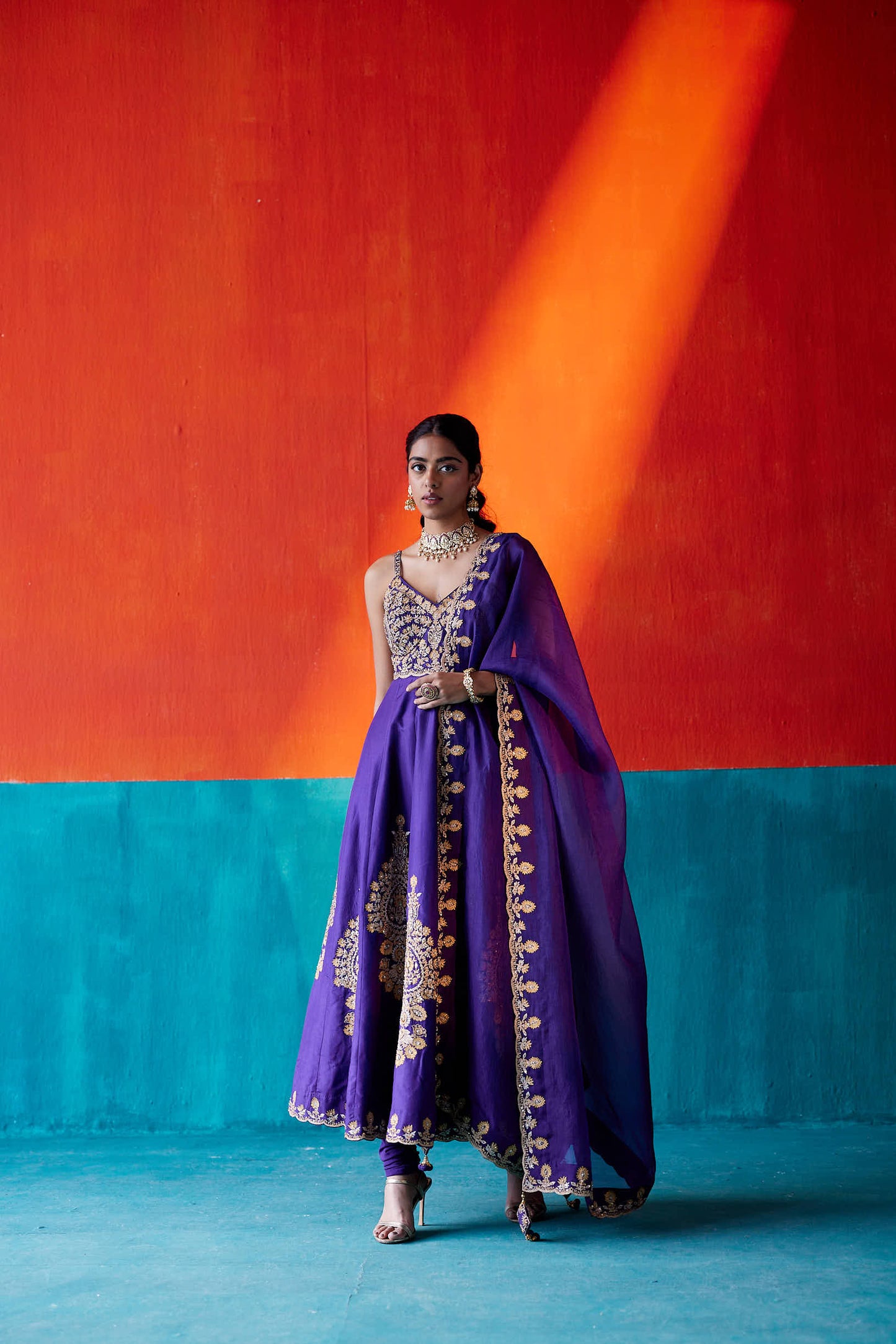 Indigo Anarkali Set