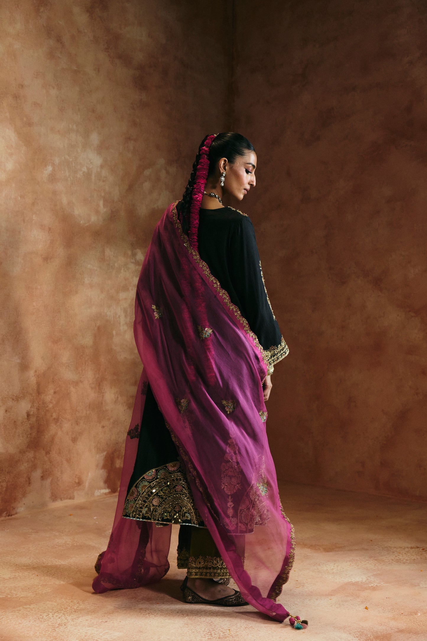 Black multi-colored kurta set