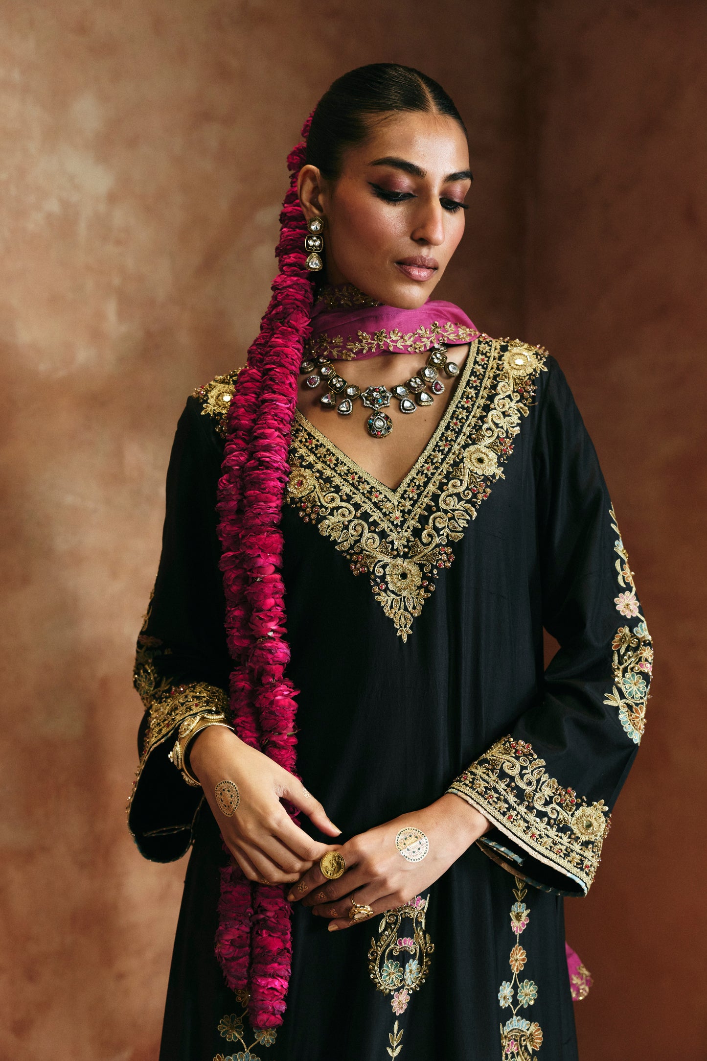 Black multi-colored kurta set
