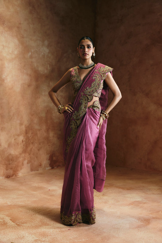 Peach & gold saree set