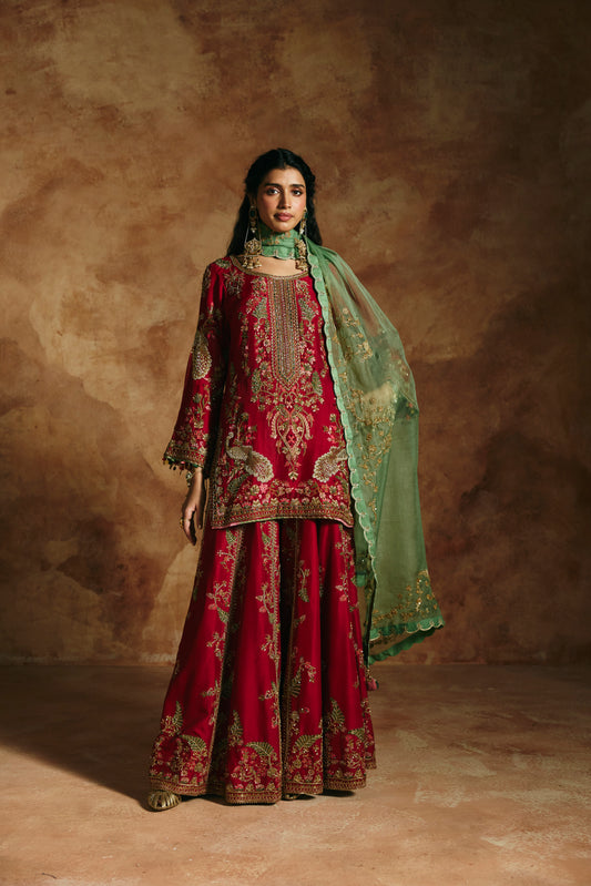 Red sharara set