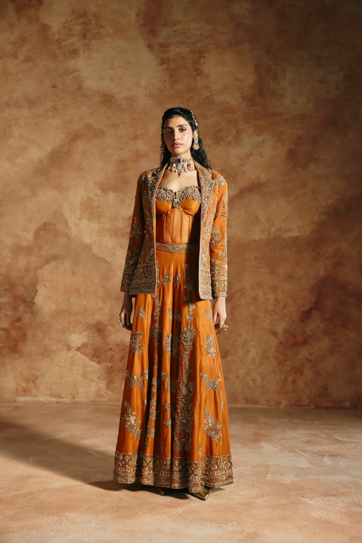 Orange jacket sharara set