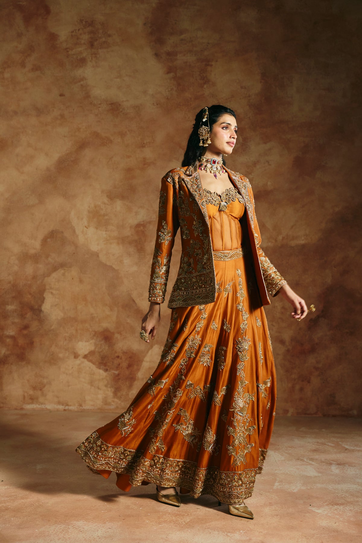 Orange jacket sharara set