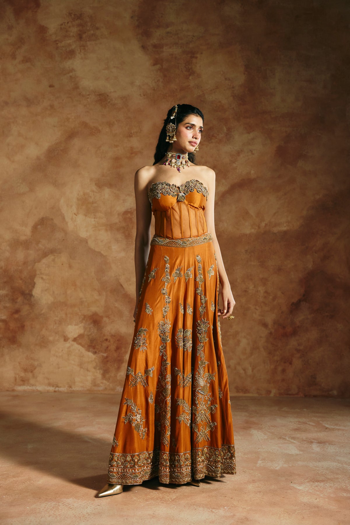 Orange corset sharara set