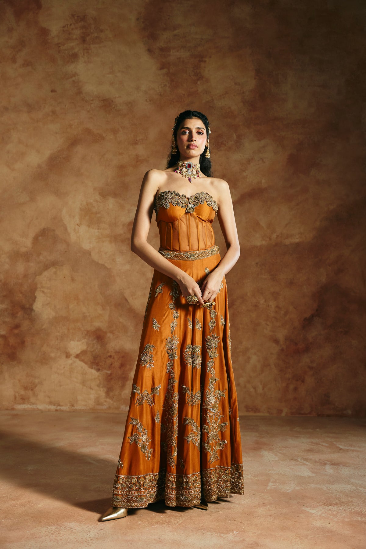 Orange corset sharara set