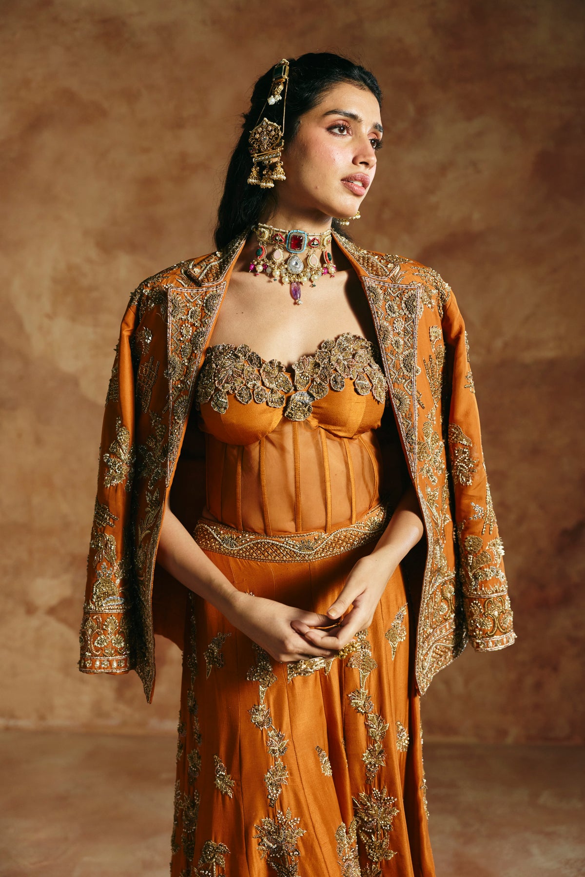 Orange jacket sharara set