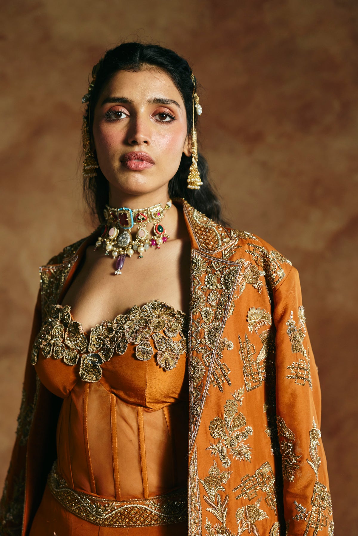 Orange jacket sharara set