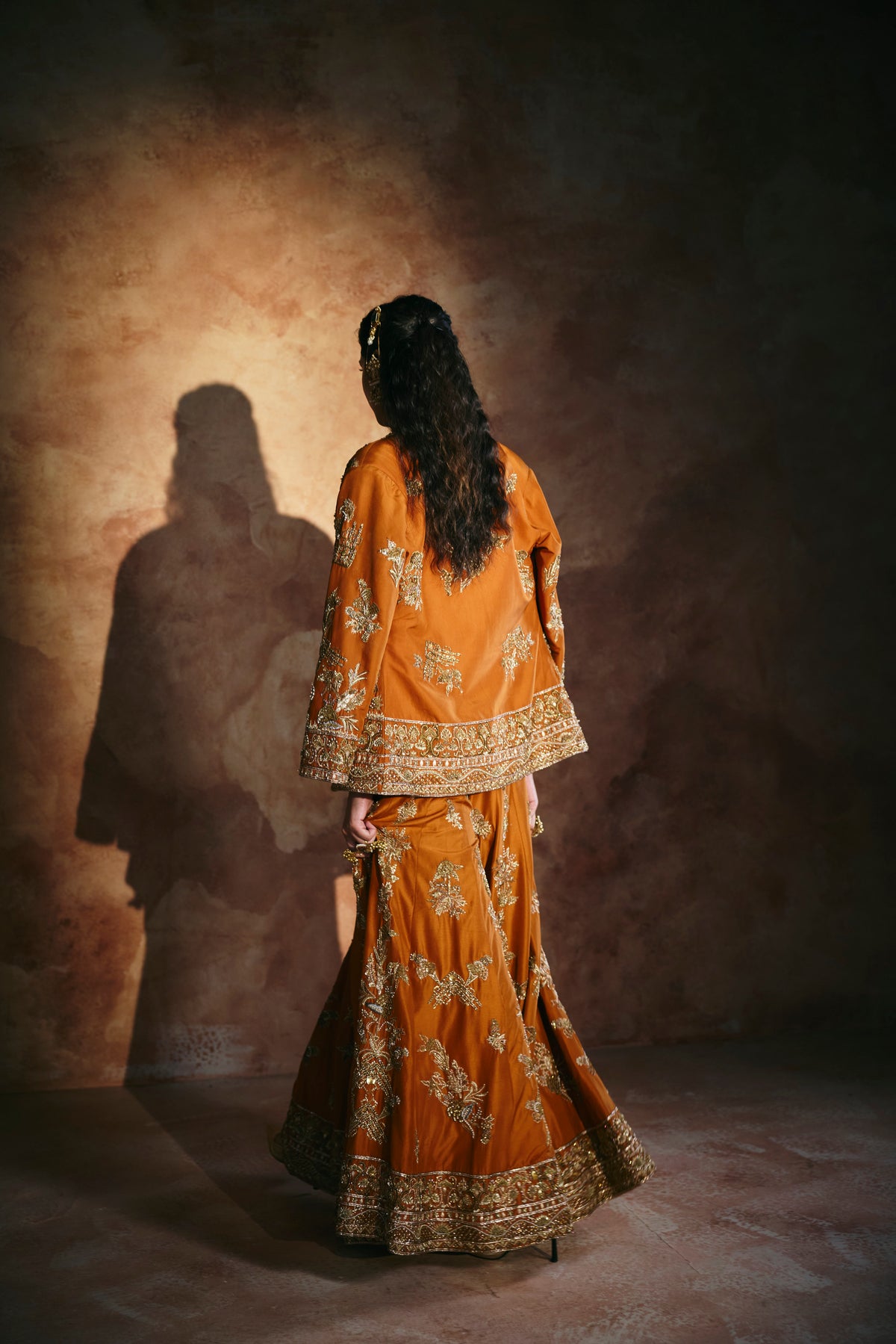 Orange jacket sharara set