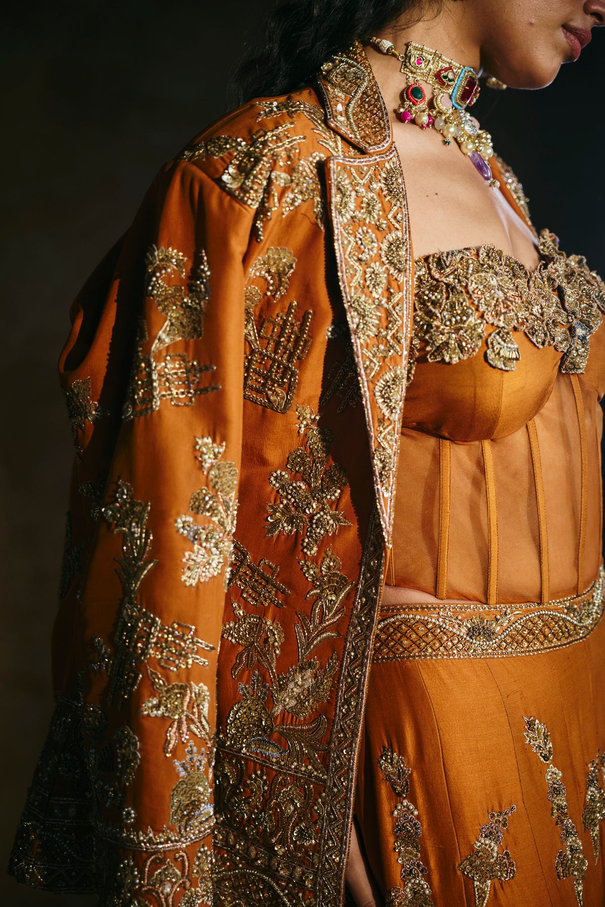 Orange jacket sharara set