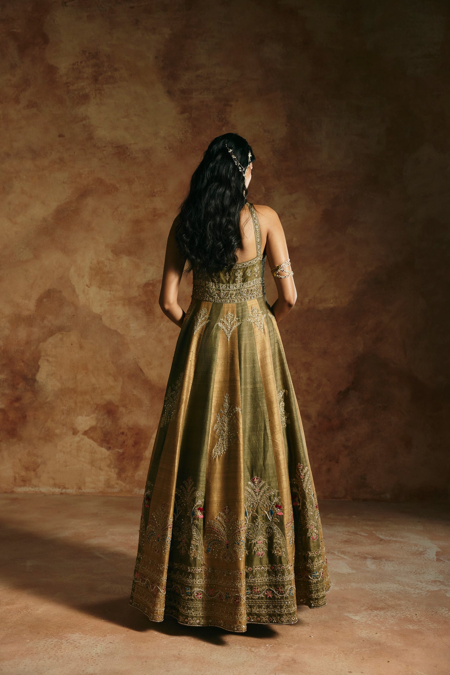 Rust green Anarkali set