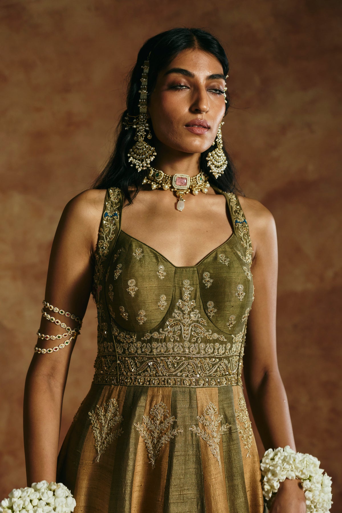 Rust green Anarkali set