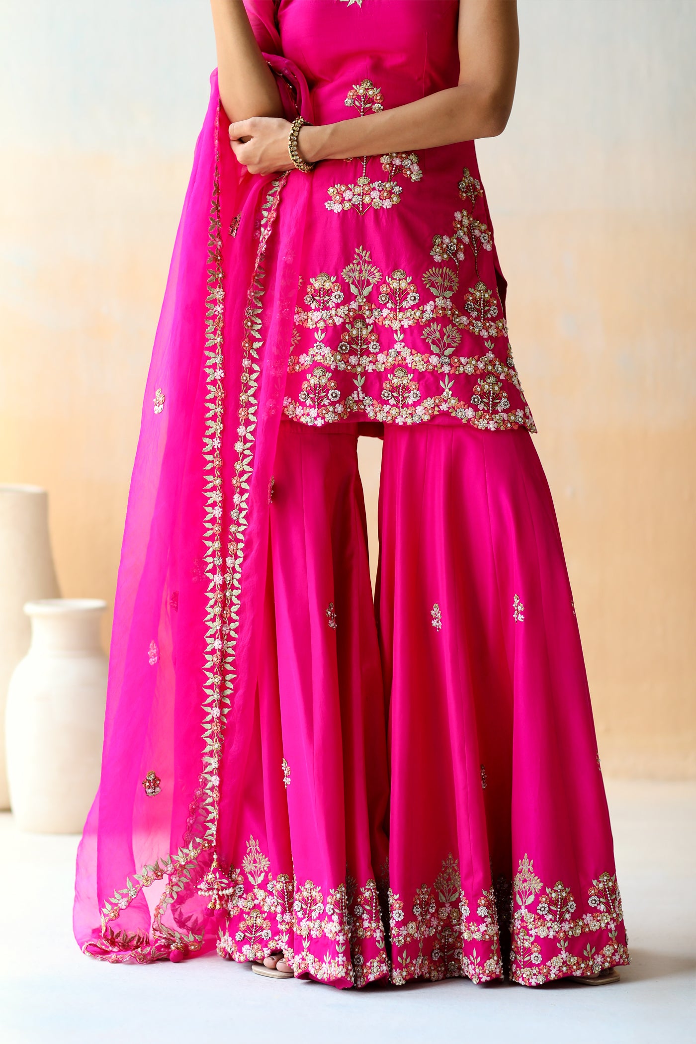 Fuchsia pink sharara set