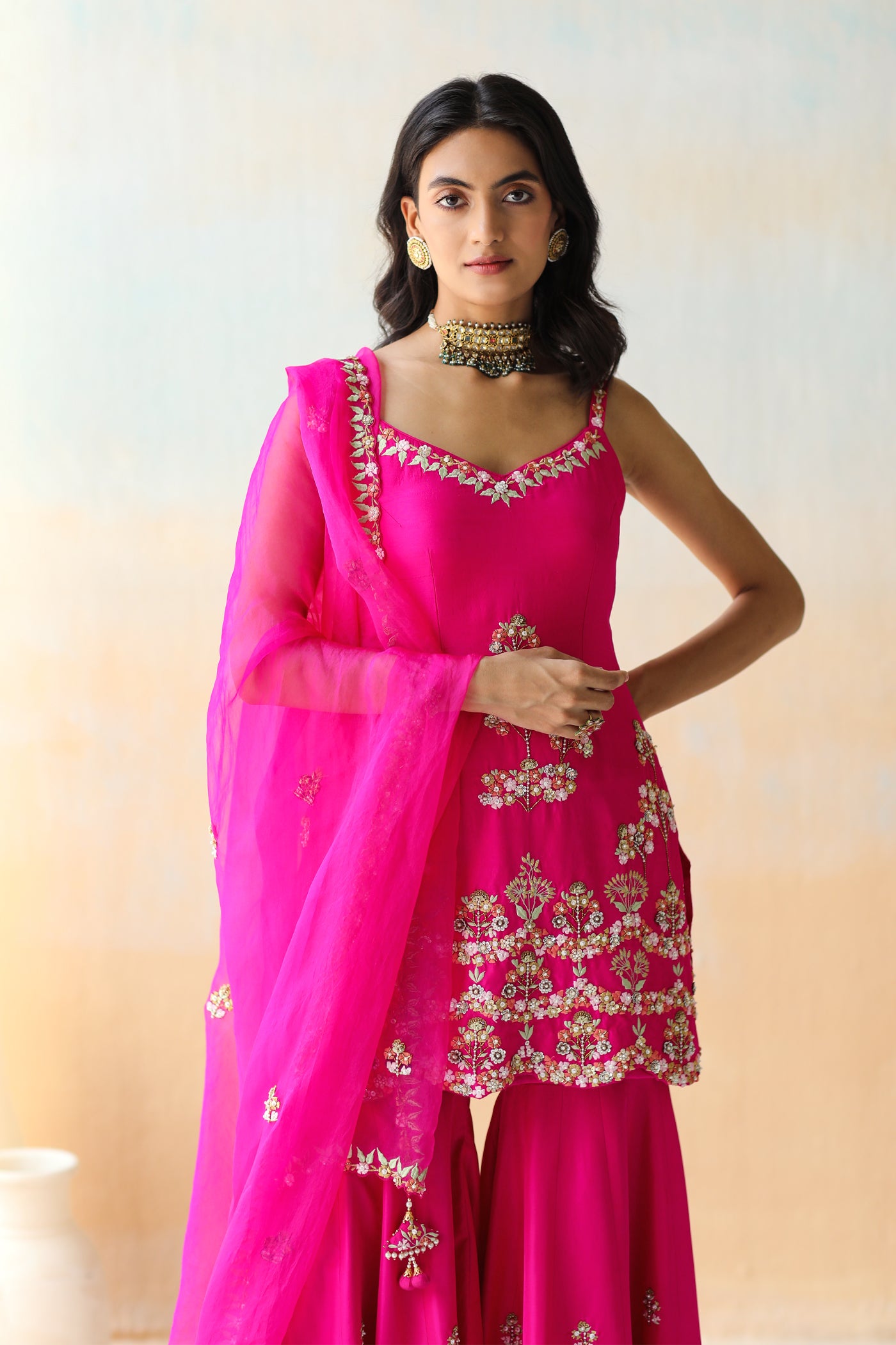 Fuchsia pink sharara set