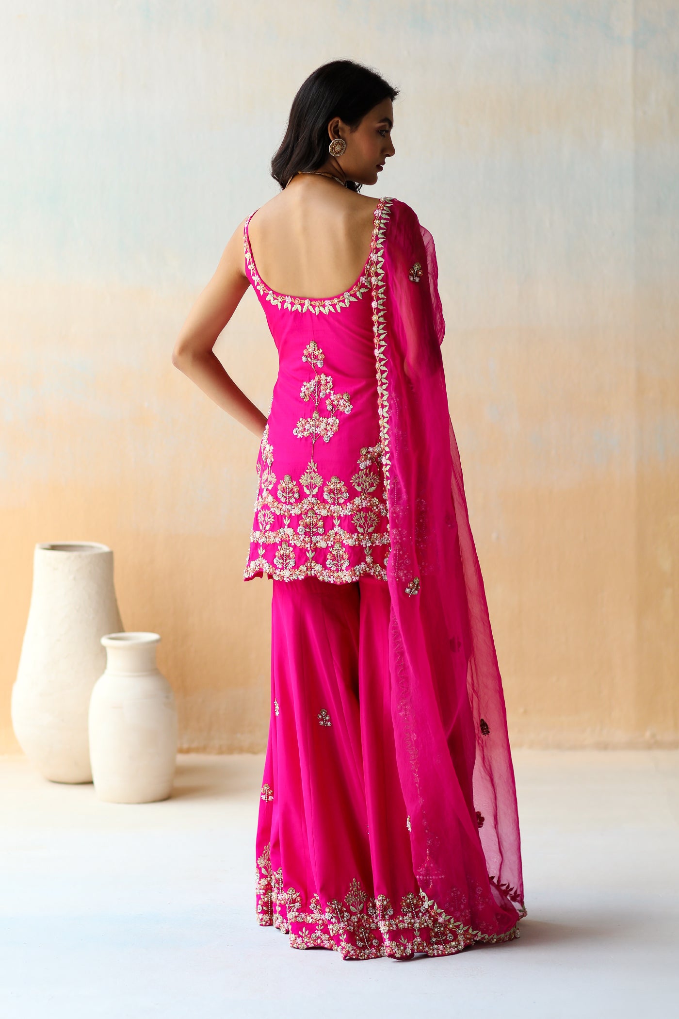 Fuchsia pink sharara set