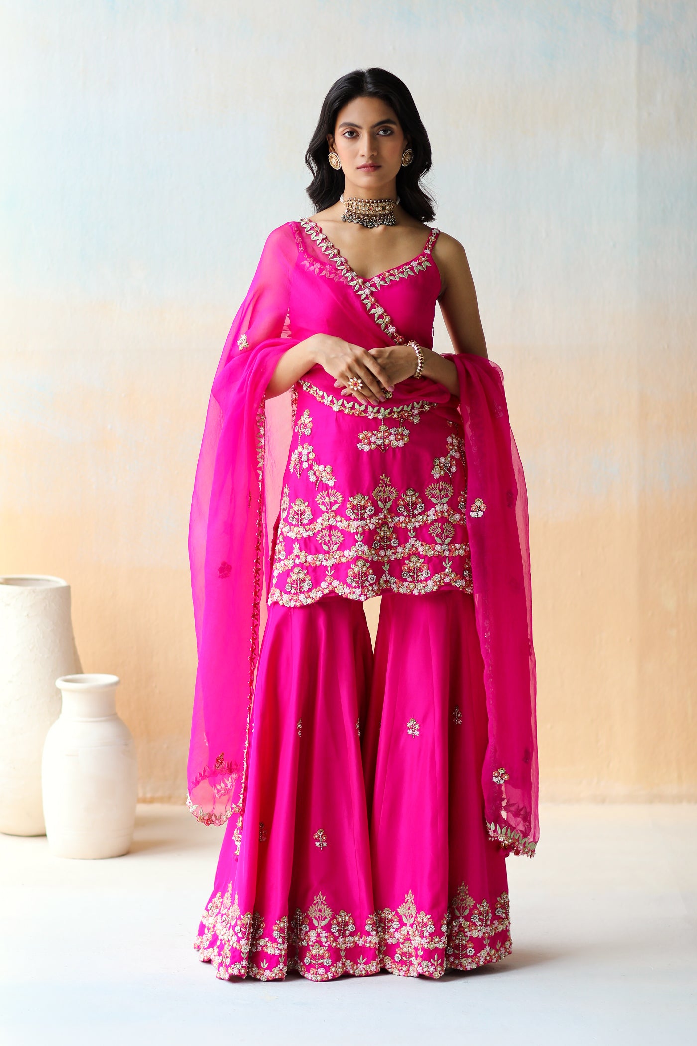 Fuchsia pink sharara set