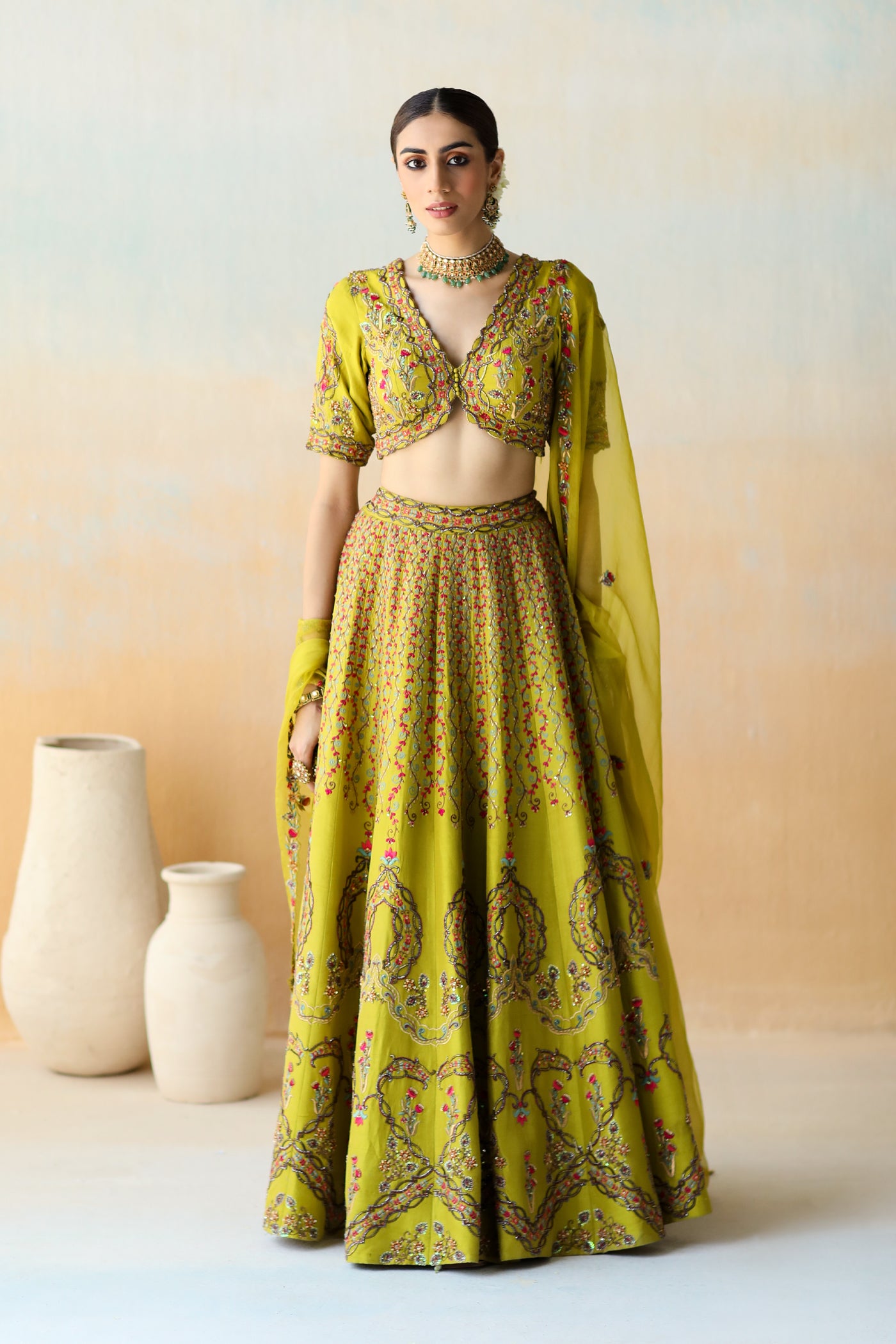 Lime green lehenga set