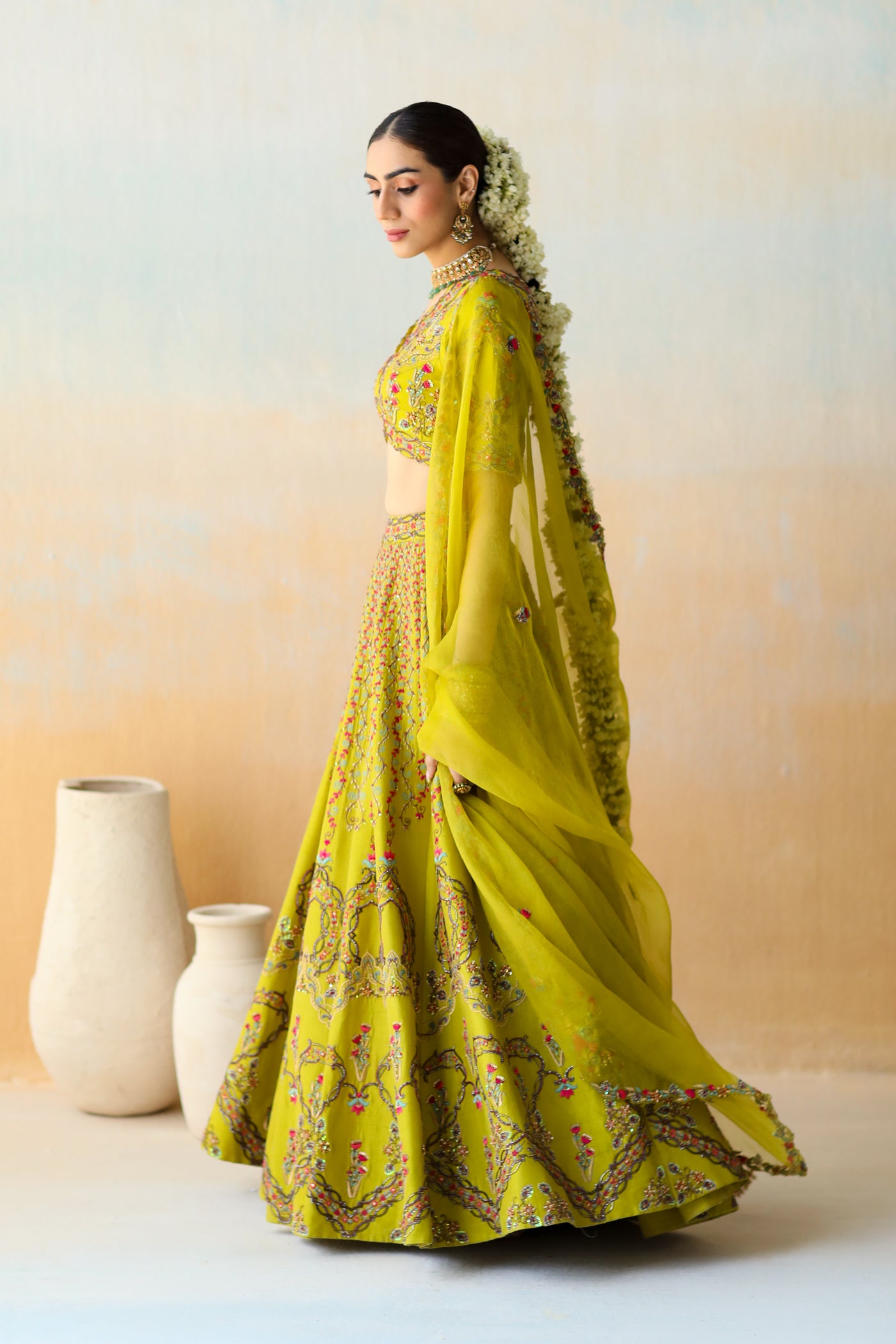 Lime green lehenga set