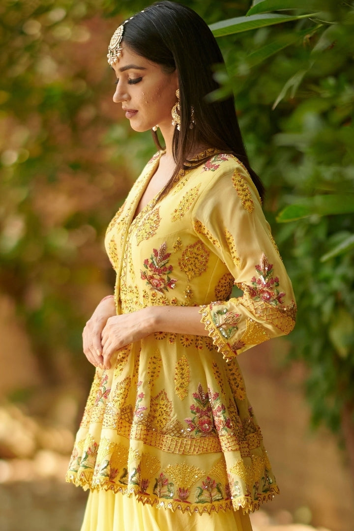 Sharara set - ( Lemon Yellow Embroidered )