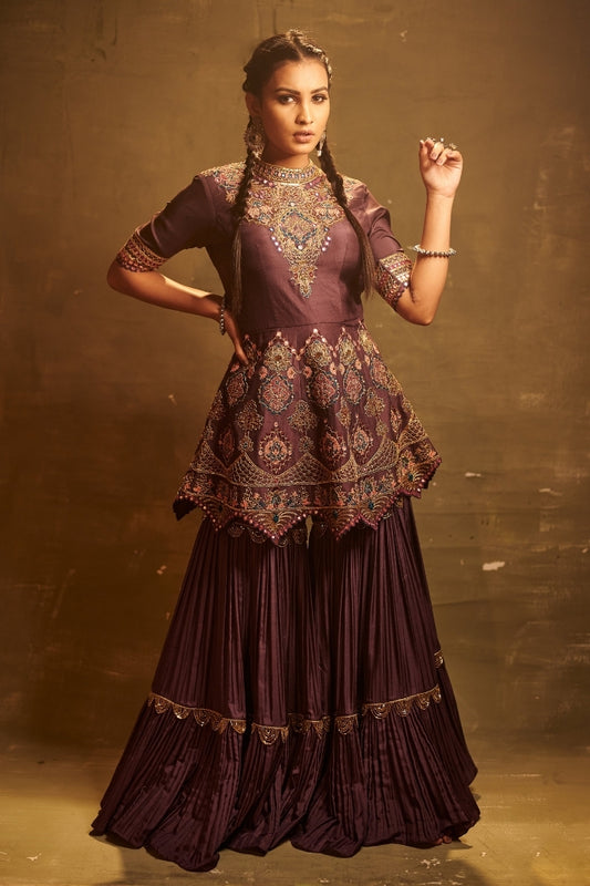 Mauve Embroidered Sharara Set