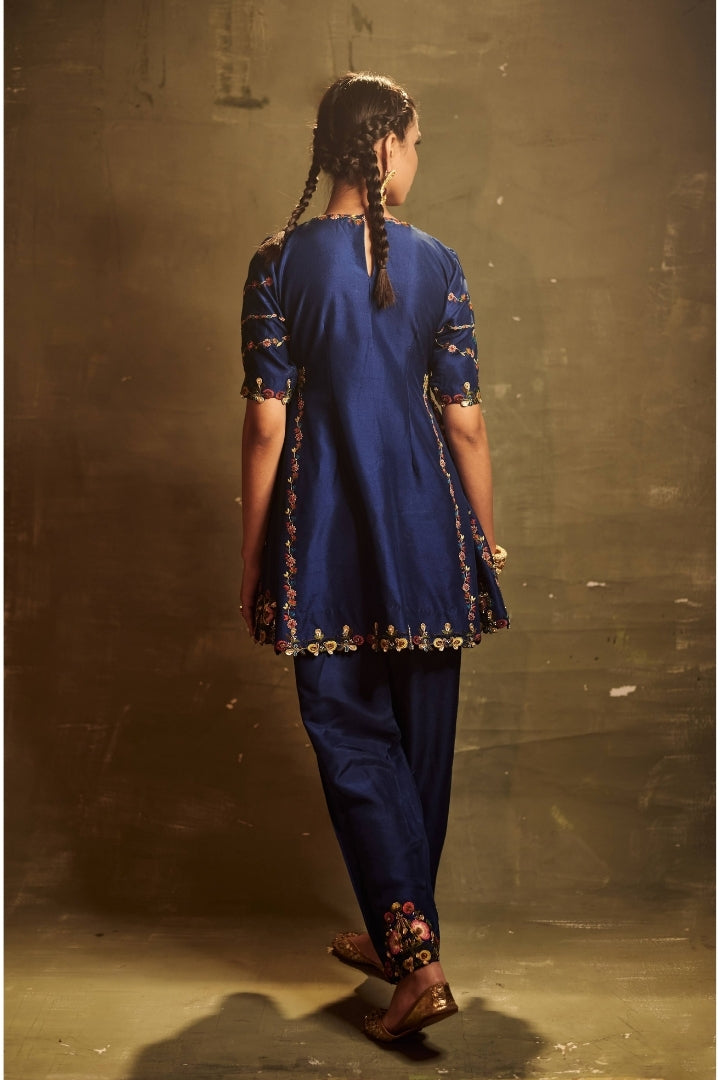 Royal Blue Embroidered Dhoti Set