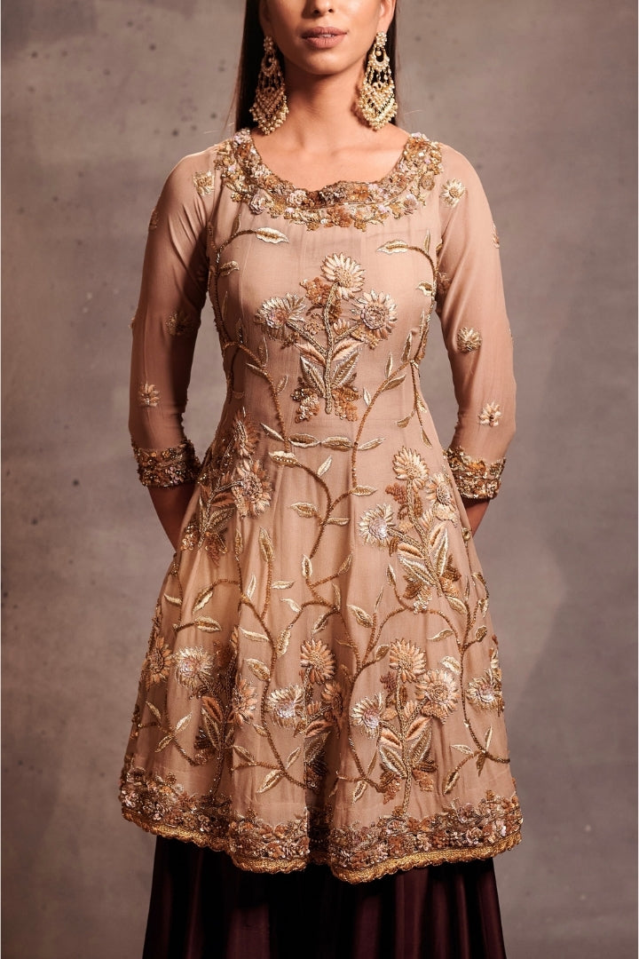 Beige Embroidered Sharara Set