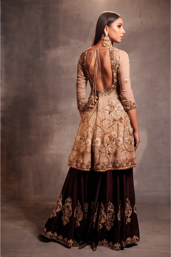 Beige Embroidered Sharara Set