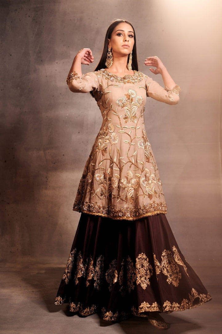 Beige Embroidered Sharara Set