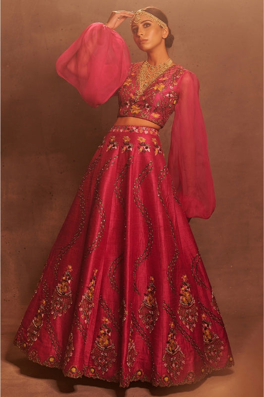 Hot Pink Embroidered Lehenga Set