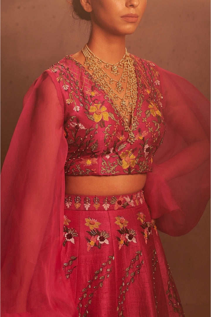 Hot Pink Embroidered Lehenga Set