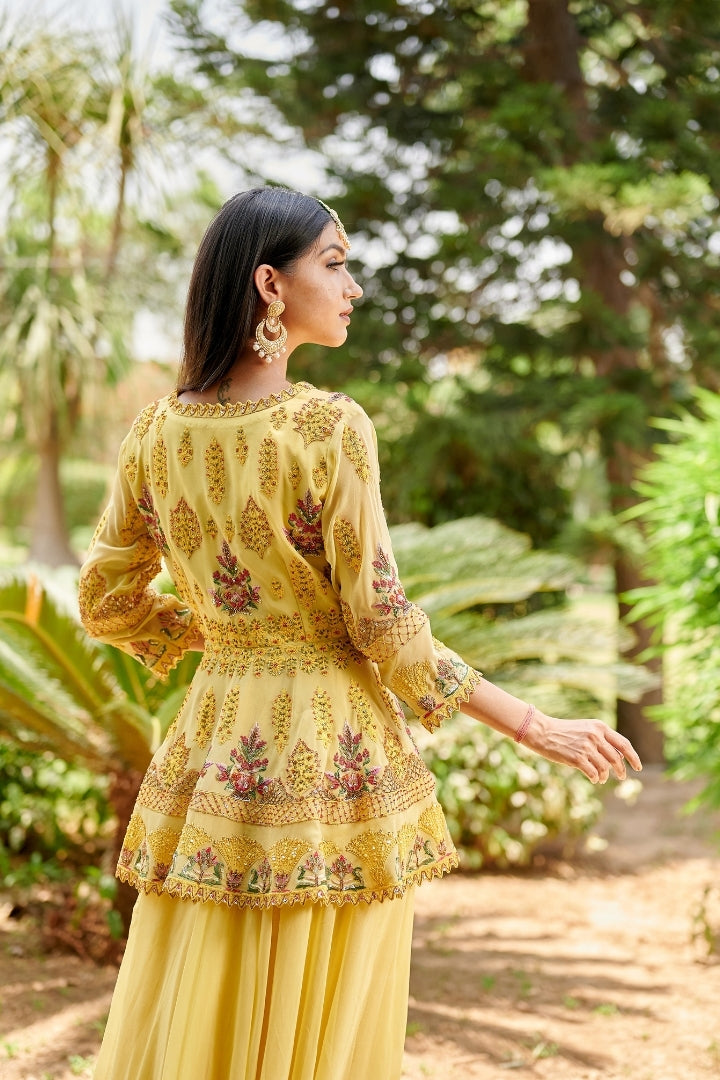 Sharara set - ( Lemon Yellow Embroidered )