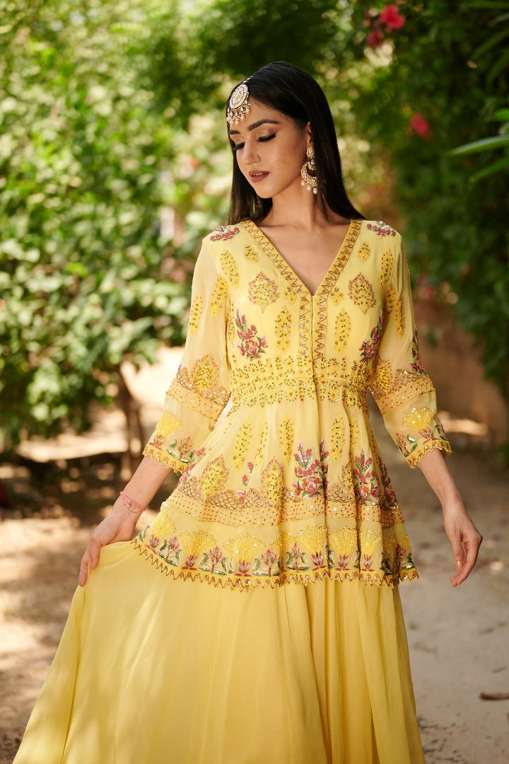 Sharara set - ( Lemon Yellow Embroidered )