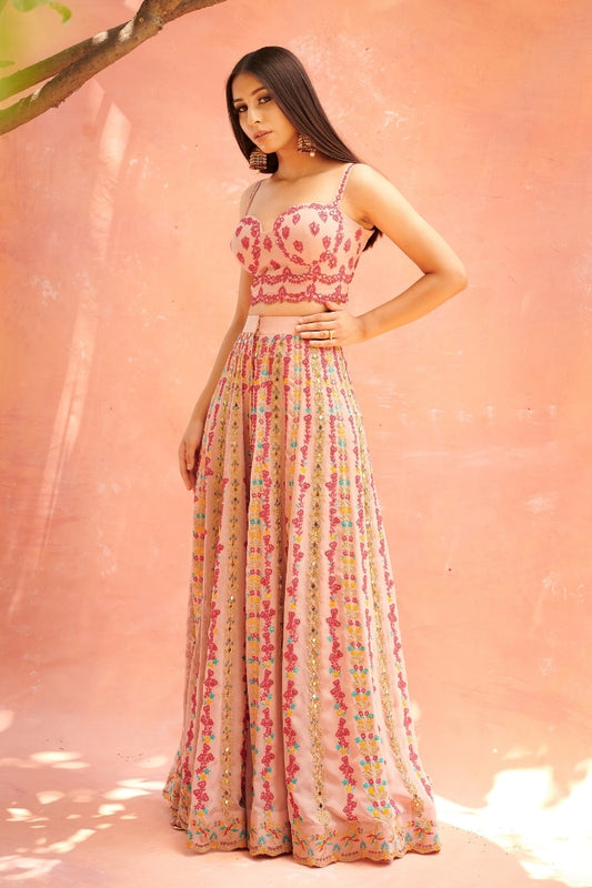 Peach Embroidered Sharara Set