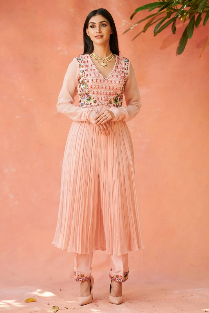 Blush Pink Embroidered Tunic Set