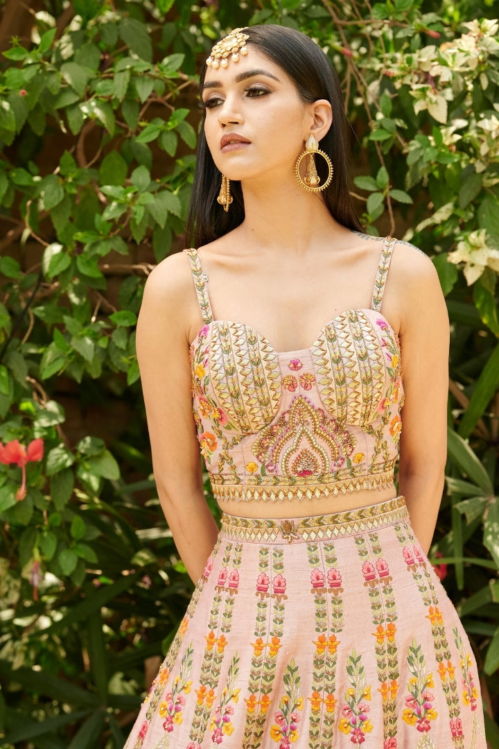 Onion pink embroidered lehenga set