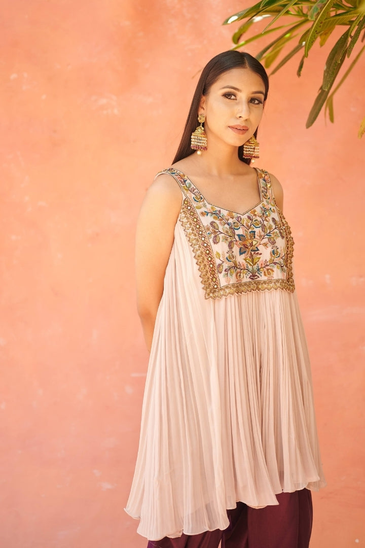 Light Beige Embroidered Dhoti Set